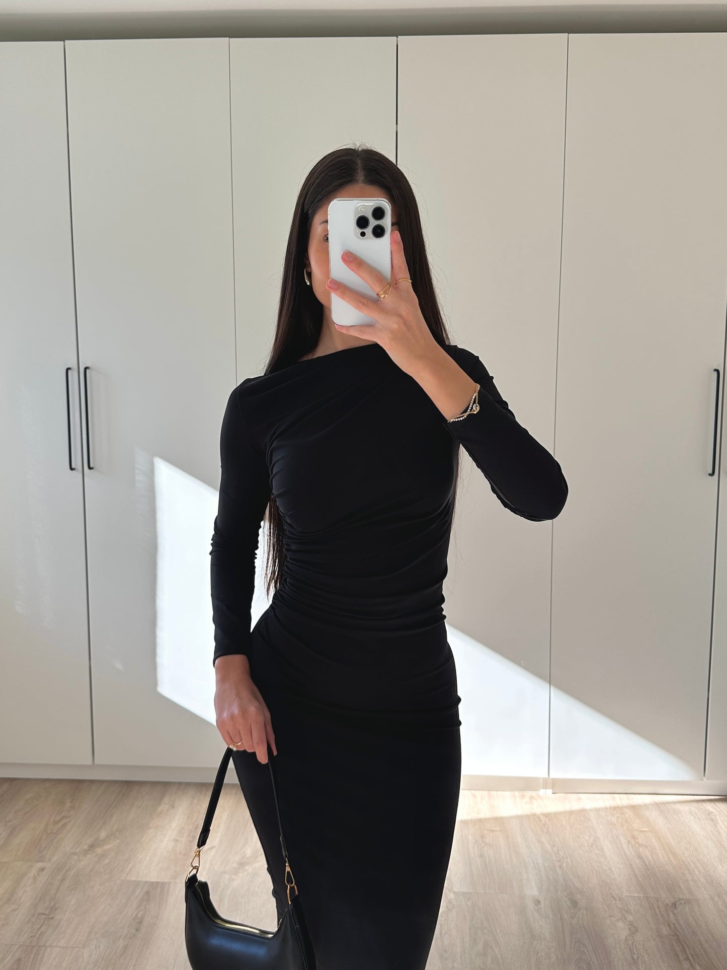 Drapiertes Midikleid - schwarz