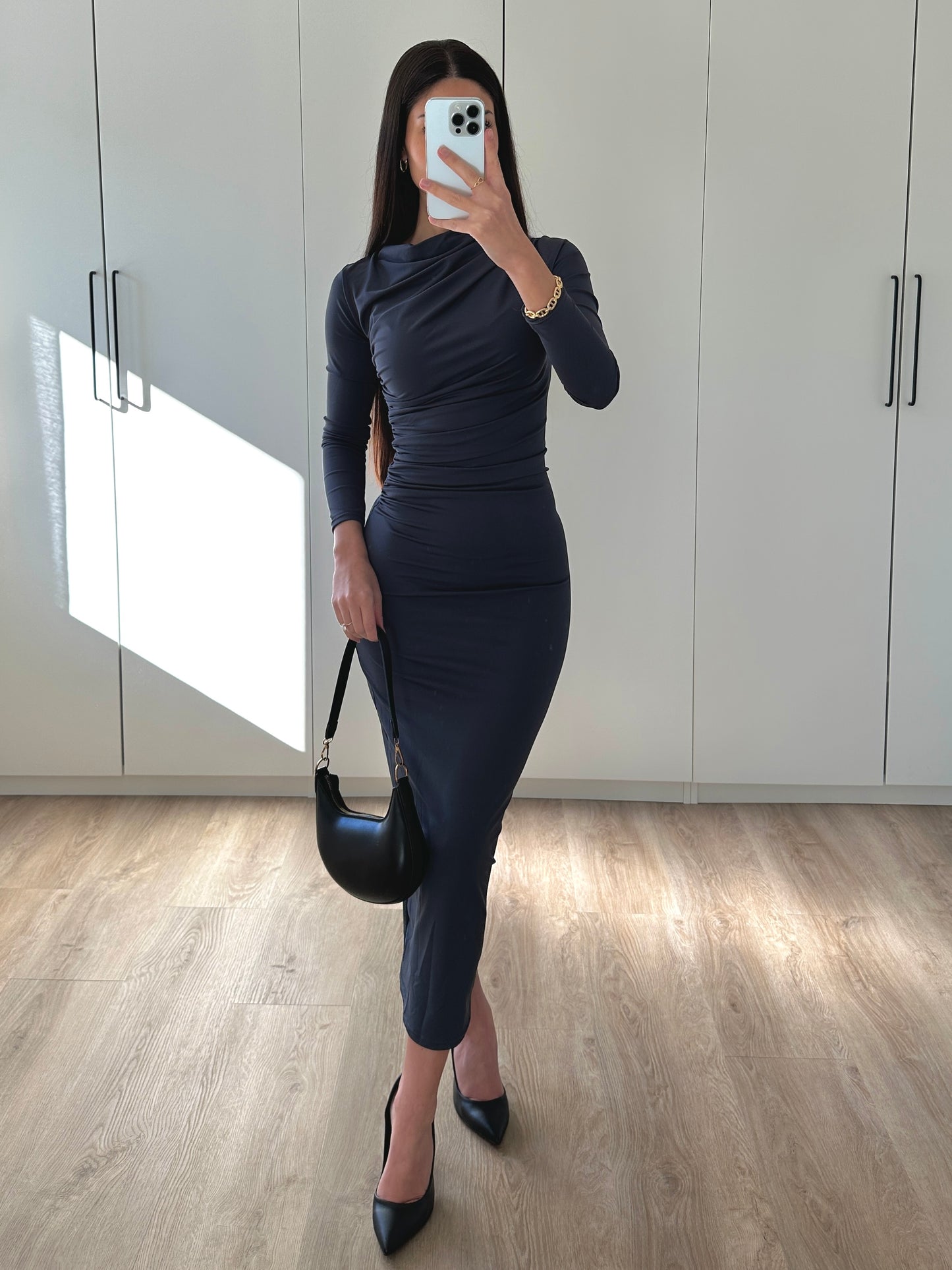 Drapiertes Midikleid - anthrazit