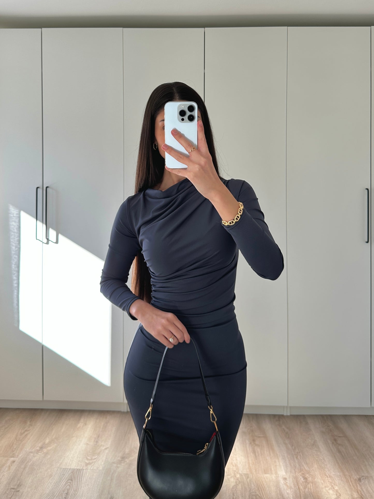 Drapiertes Midikleid - anthrazit