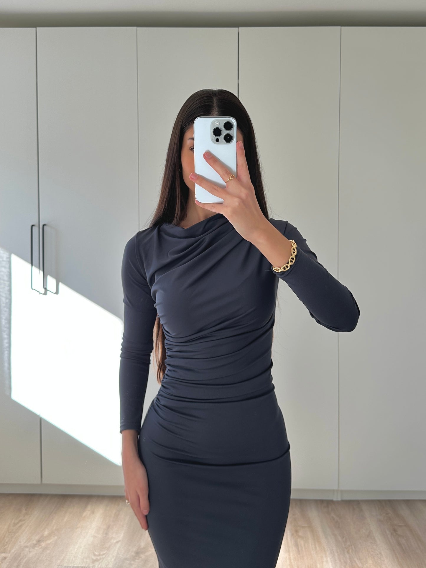 Drapiertes Midikleid - anthrazit