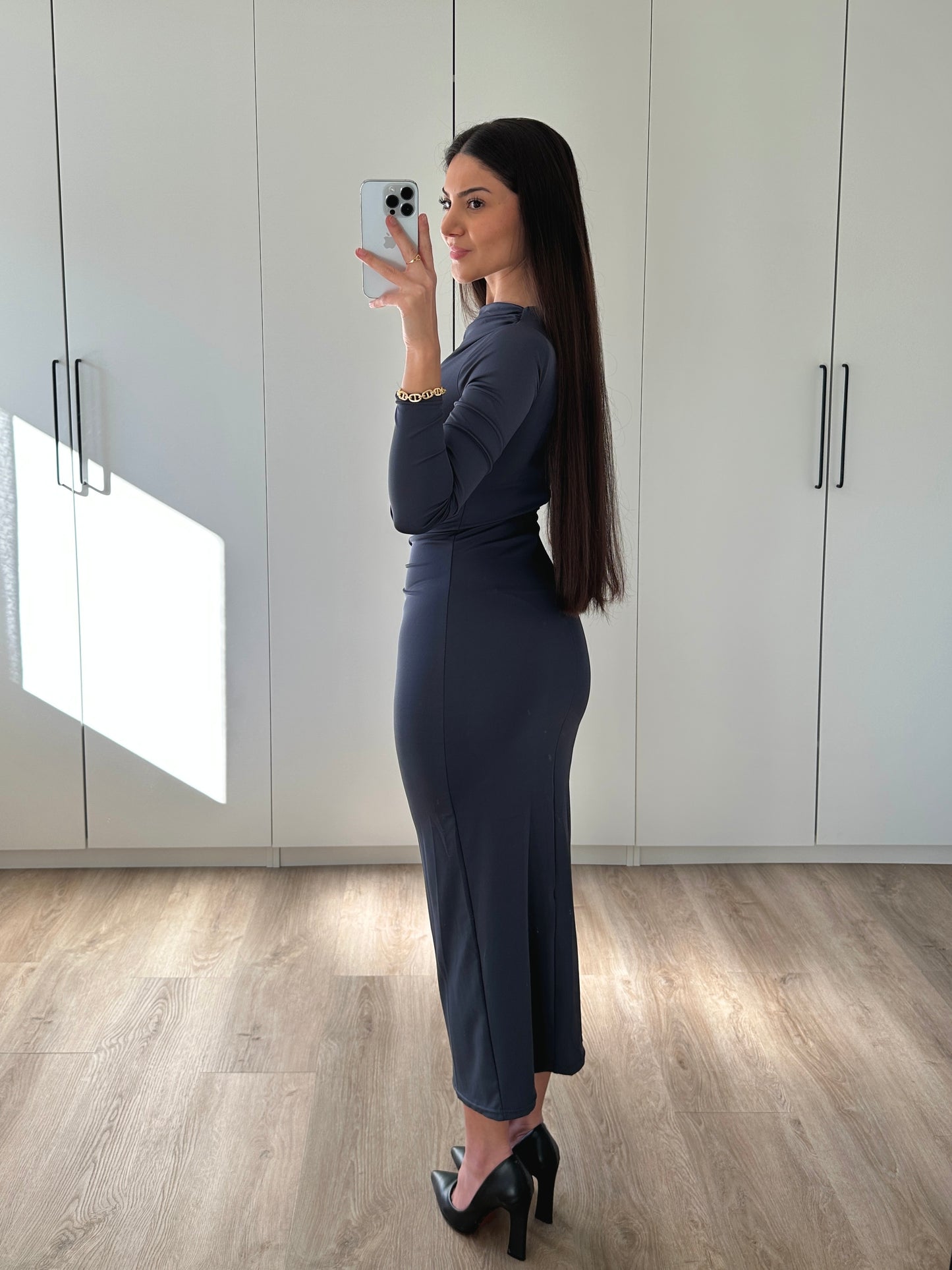 Drapiertes Midikleid - anthrazit