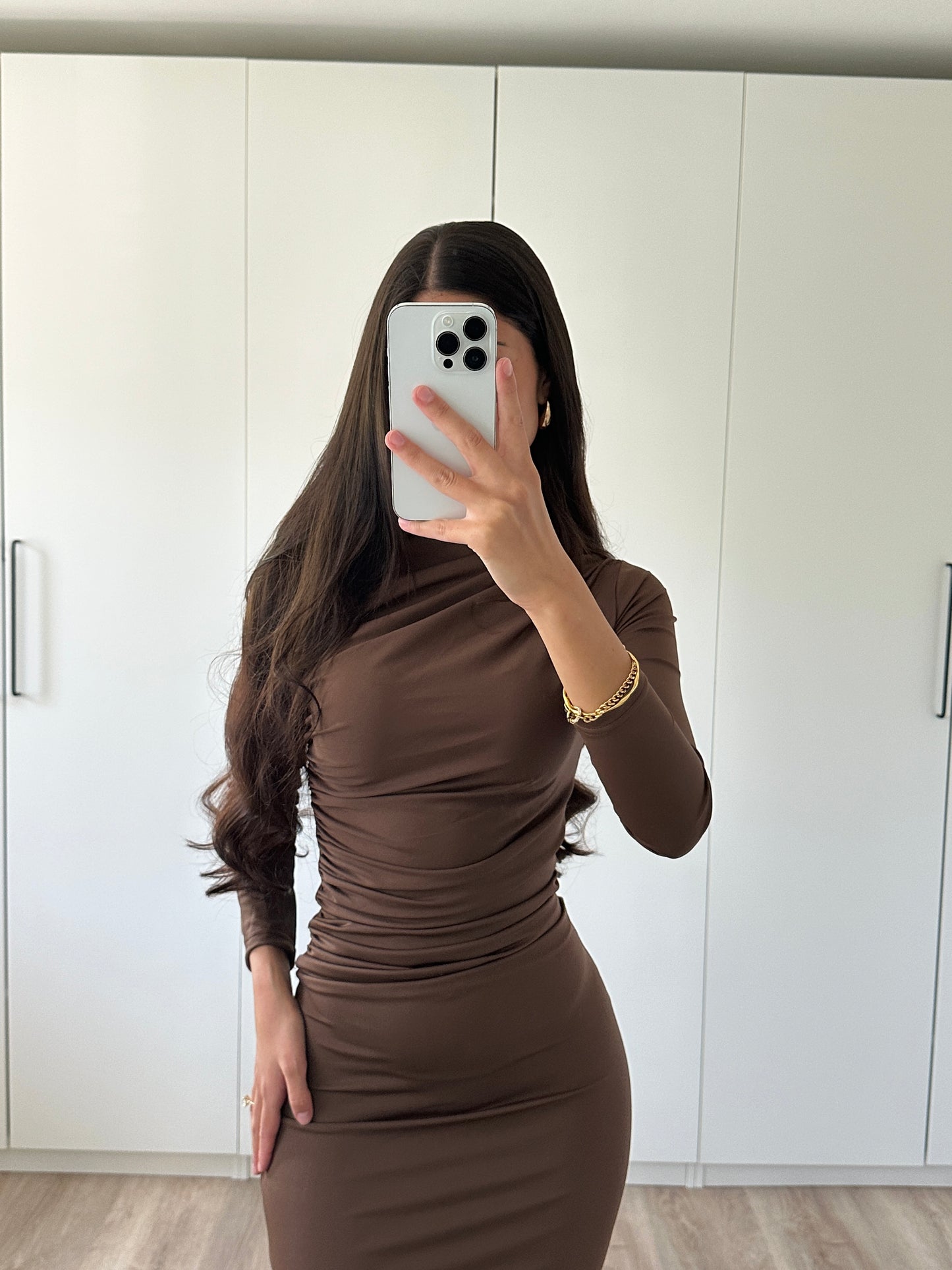 Drapiertes Midikleid - braun