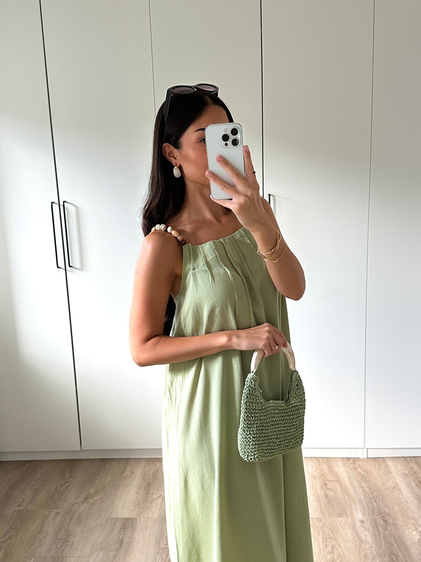 Midikleid mit Perlen - grün