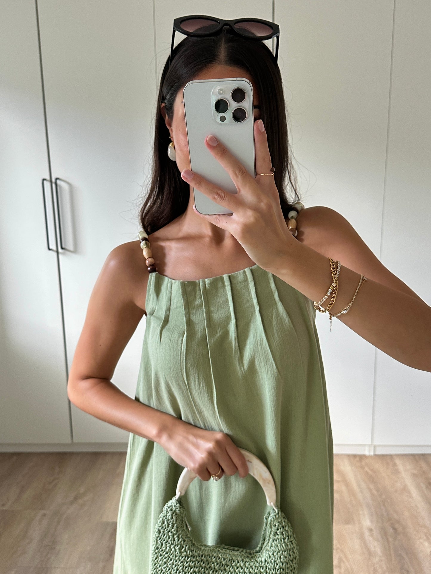 Midikleid mit Perlen - grün