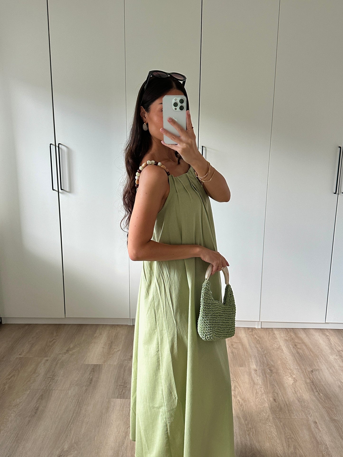 Midikleid mit Perlen - grün