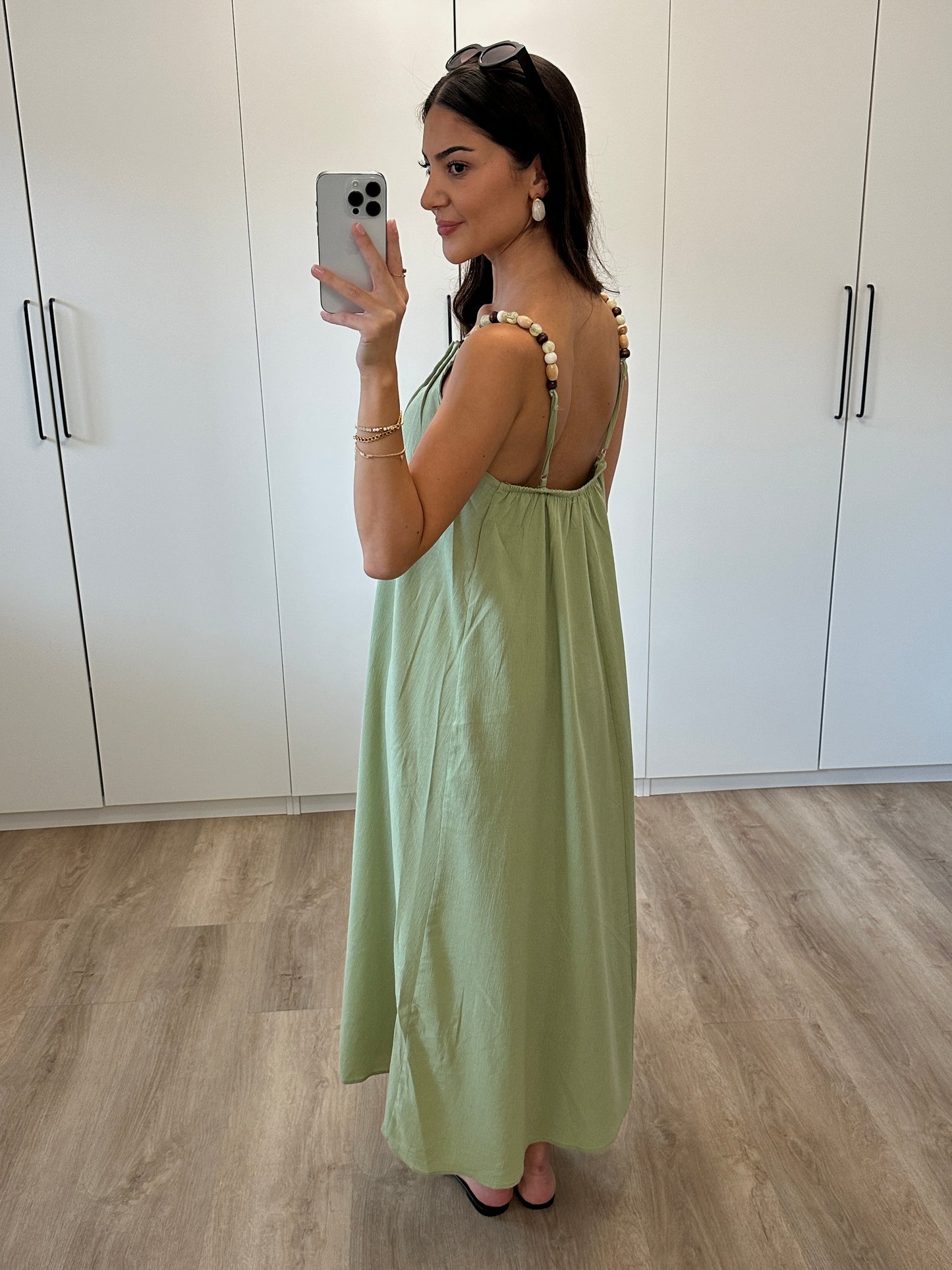 Midikleid mit Perlen - grün