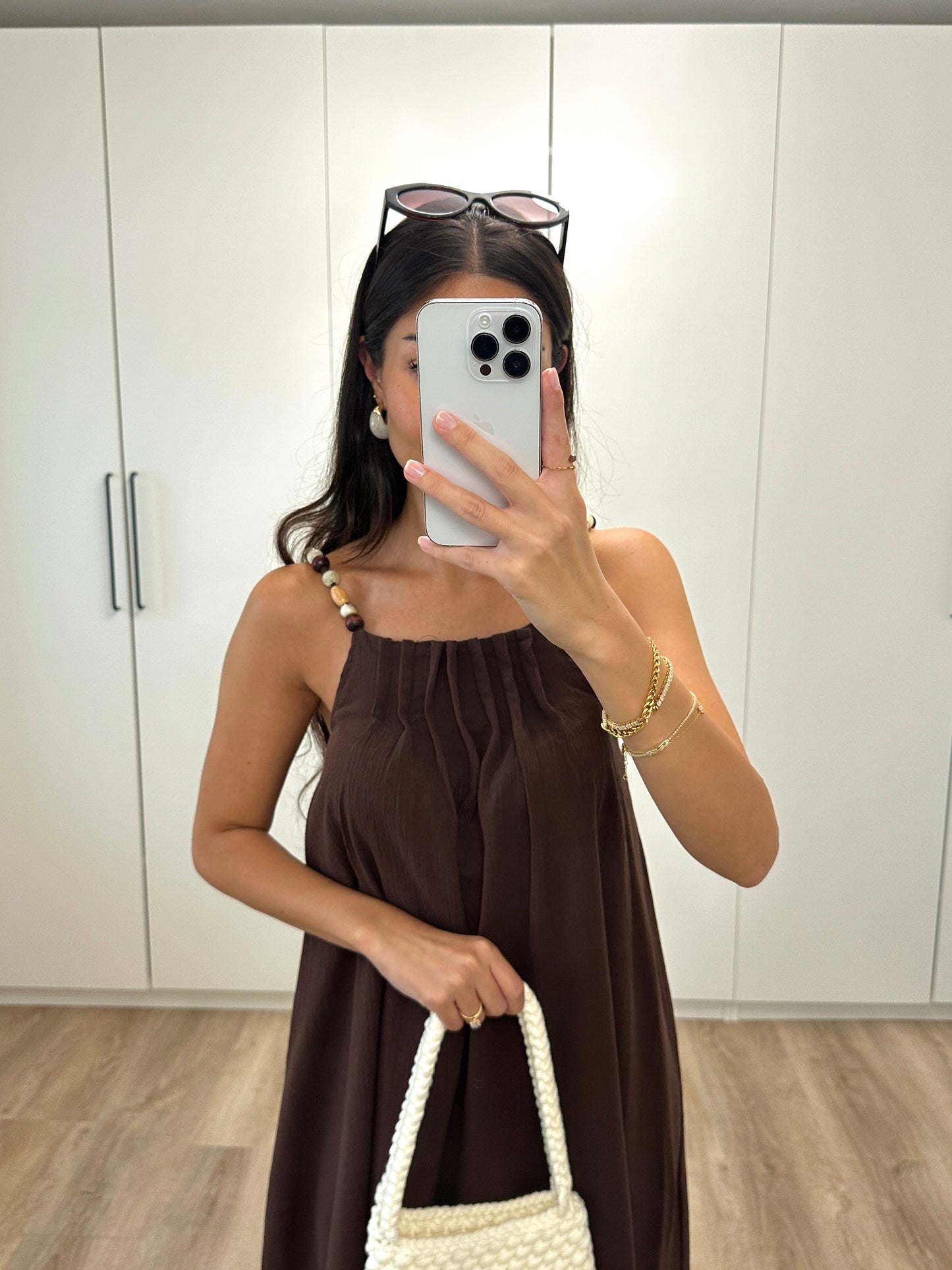 Midikleid mit Perlen - dunkelbraun
