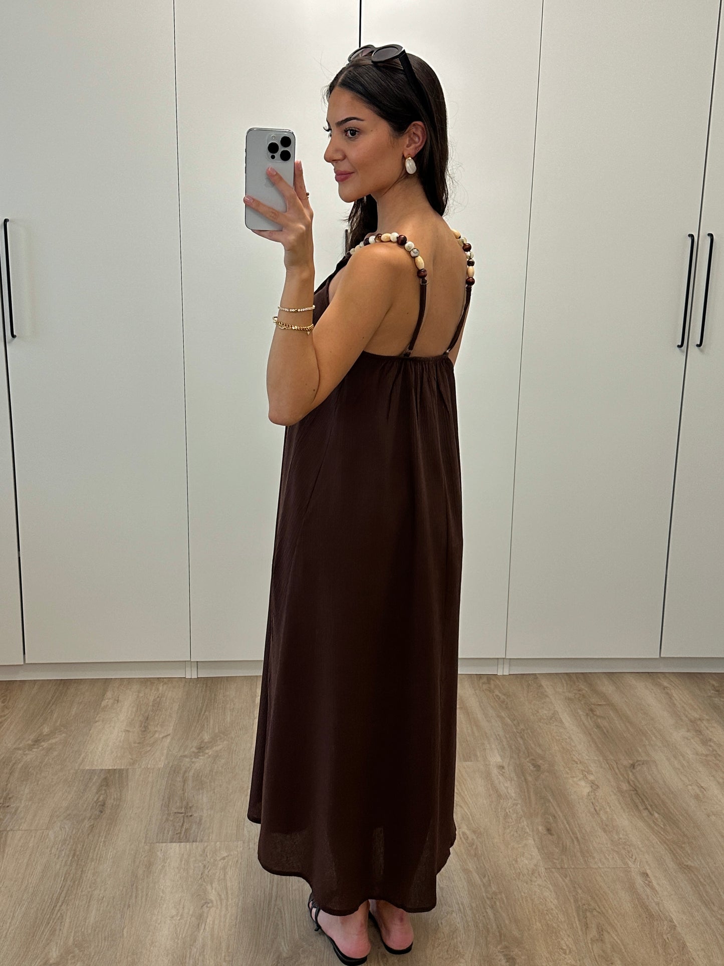 Midikleid mit Perlen - dunkelbraun