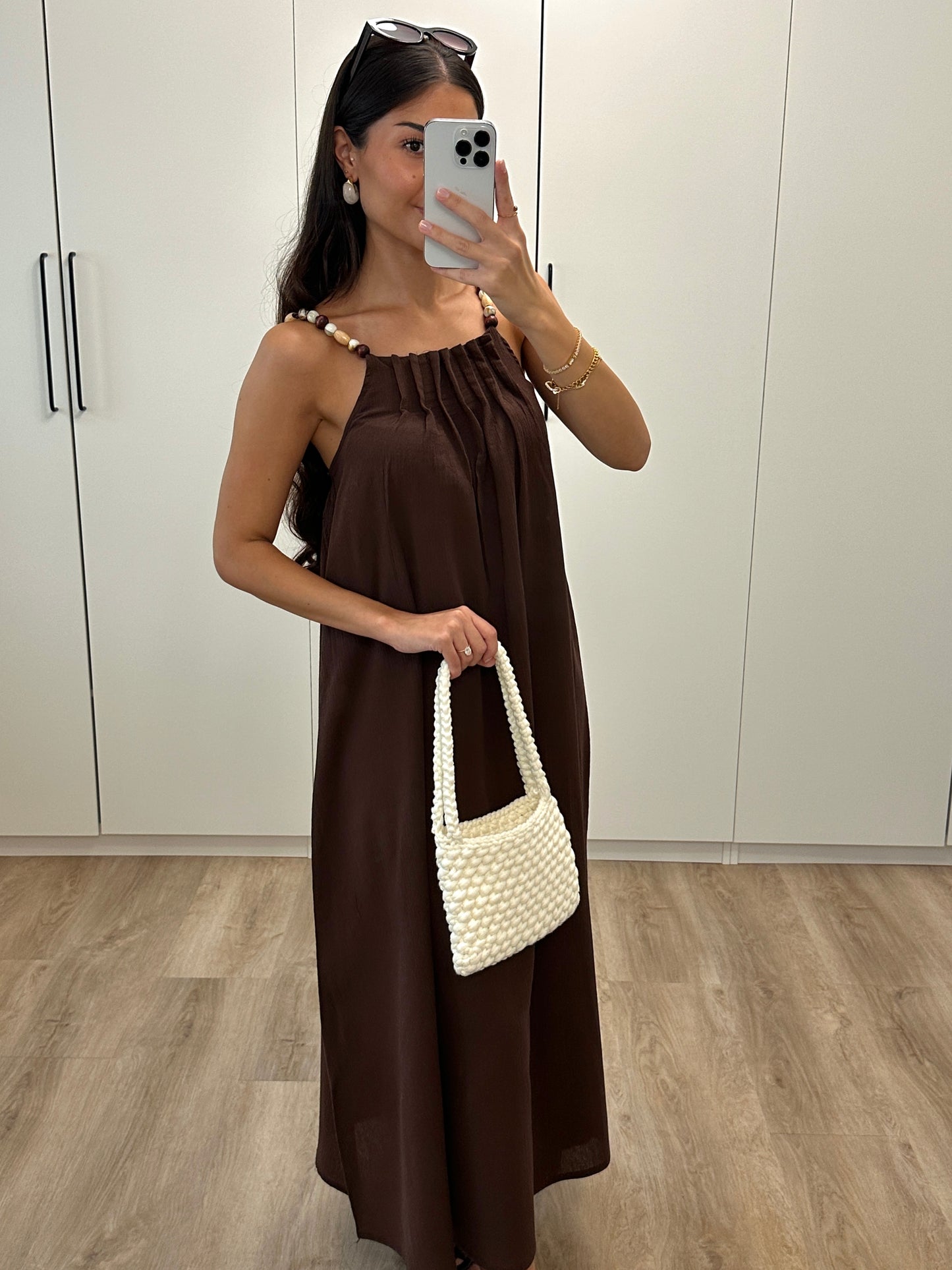 Midikleid mit Perlen - dunkelbraun