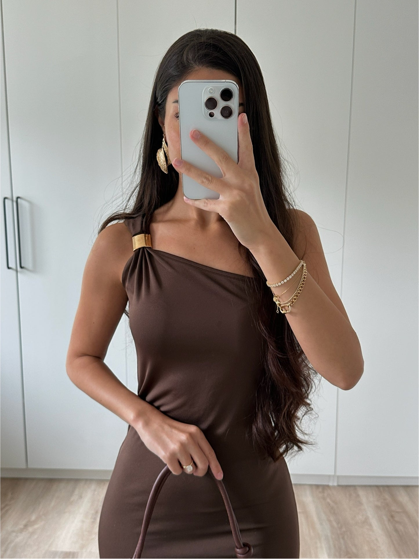 One-Shoulder Kleid - braun