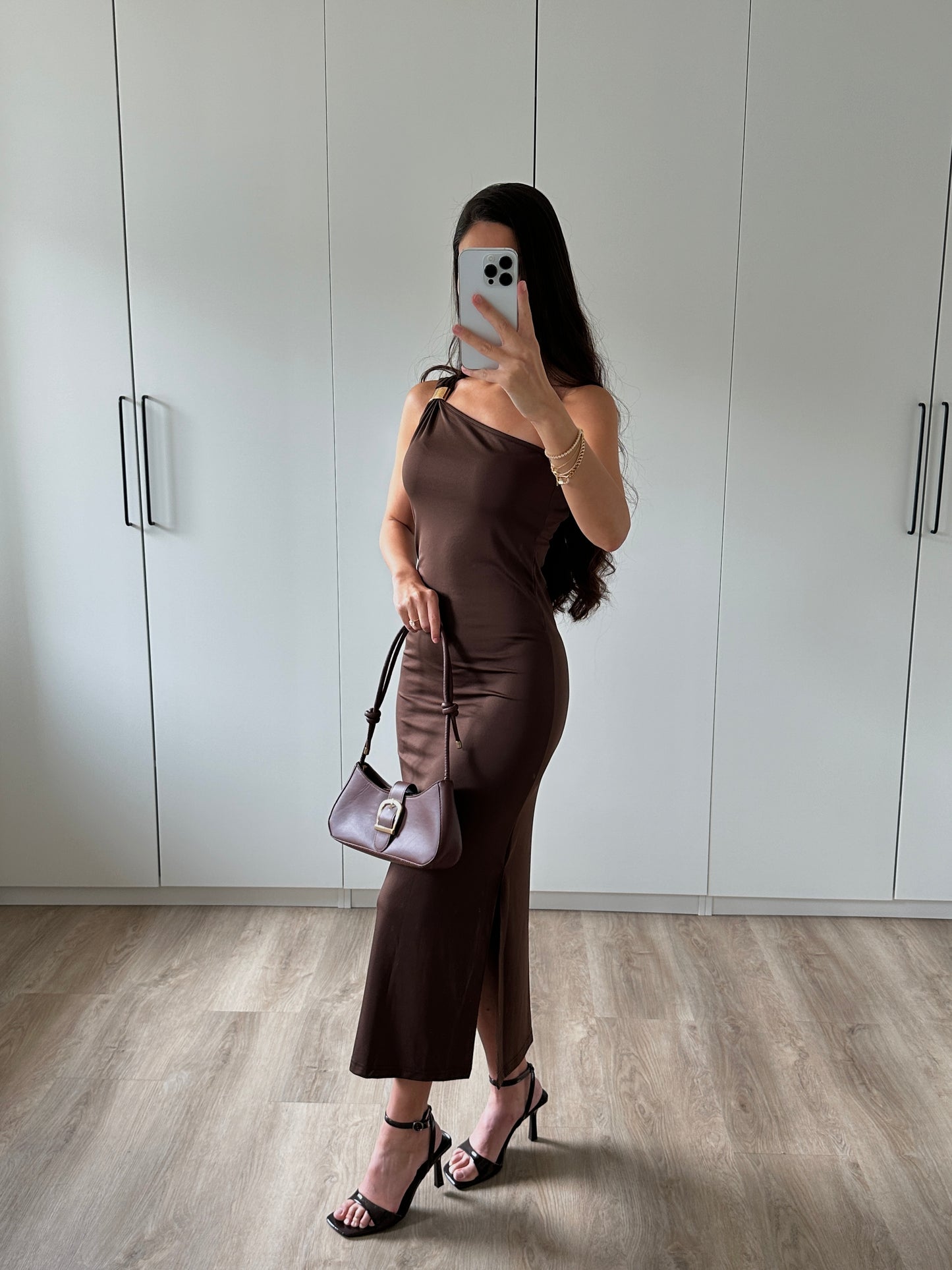 One-Shoulder Kleid - braun