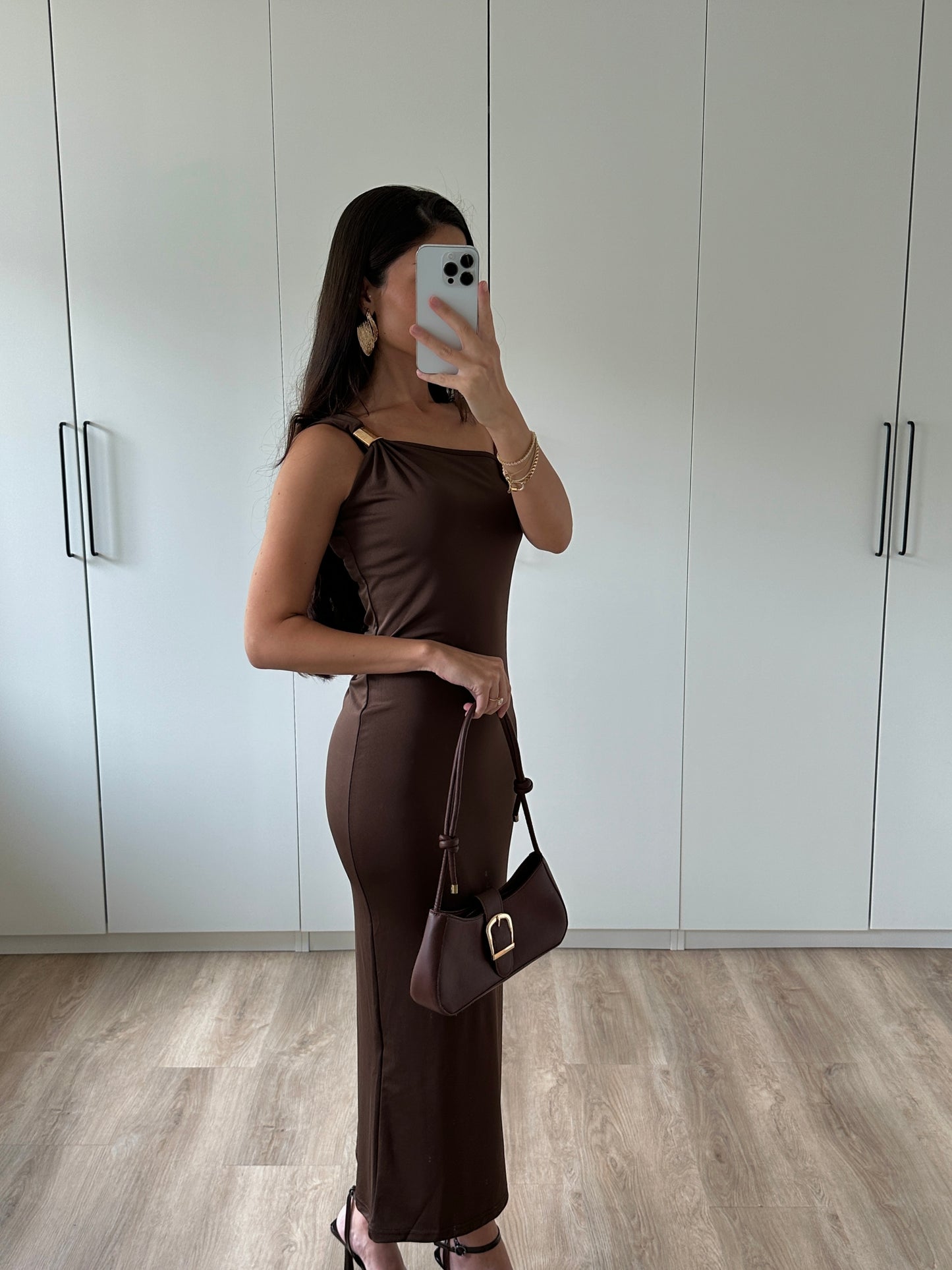 One-Shoulder Kleid - braun