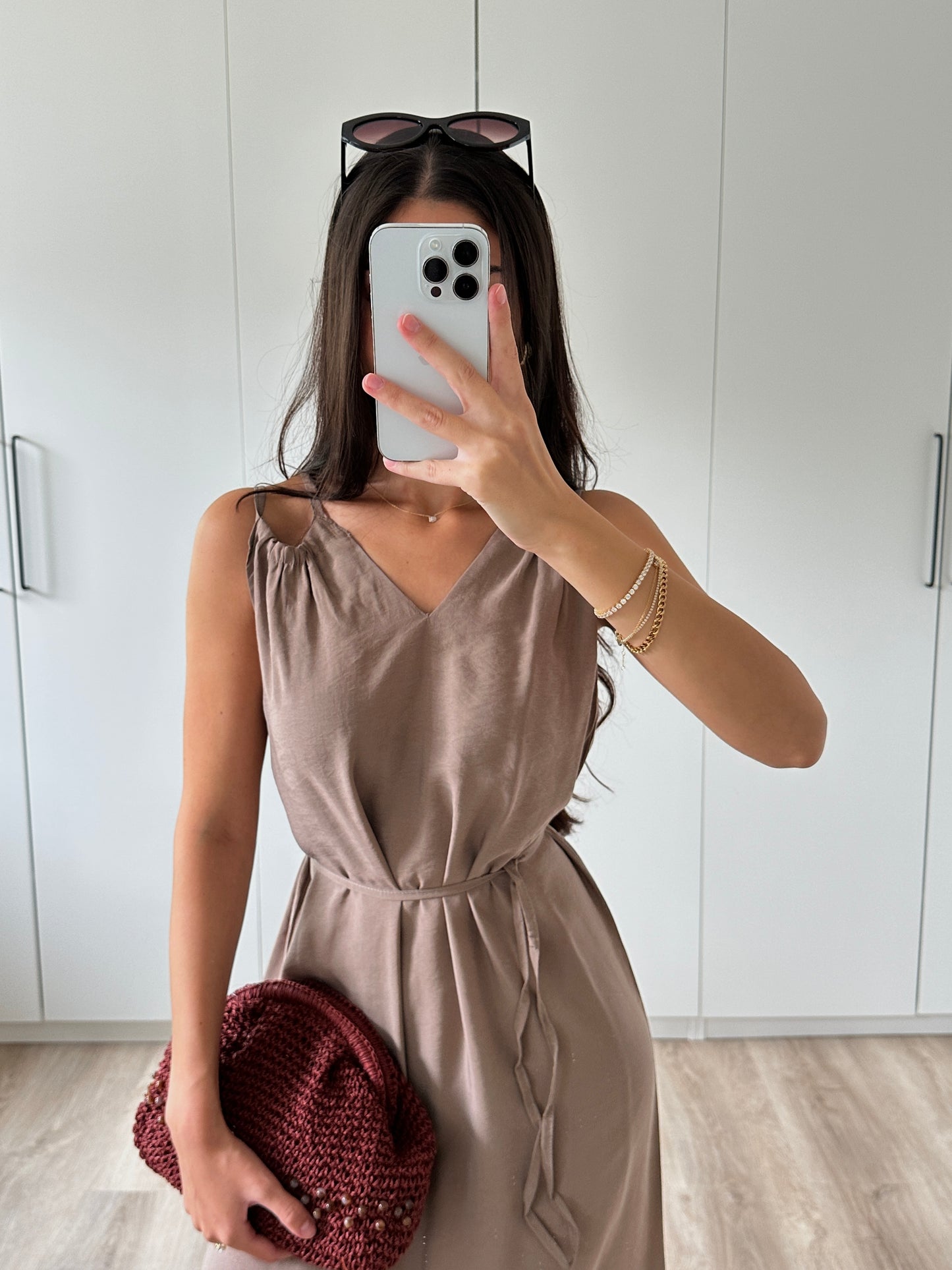 Kleid mit Schnürung - beige