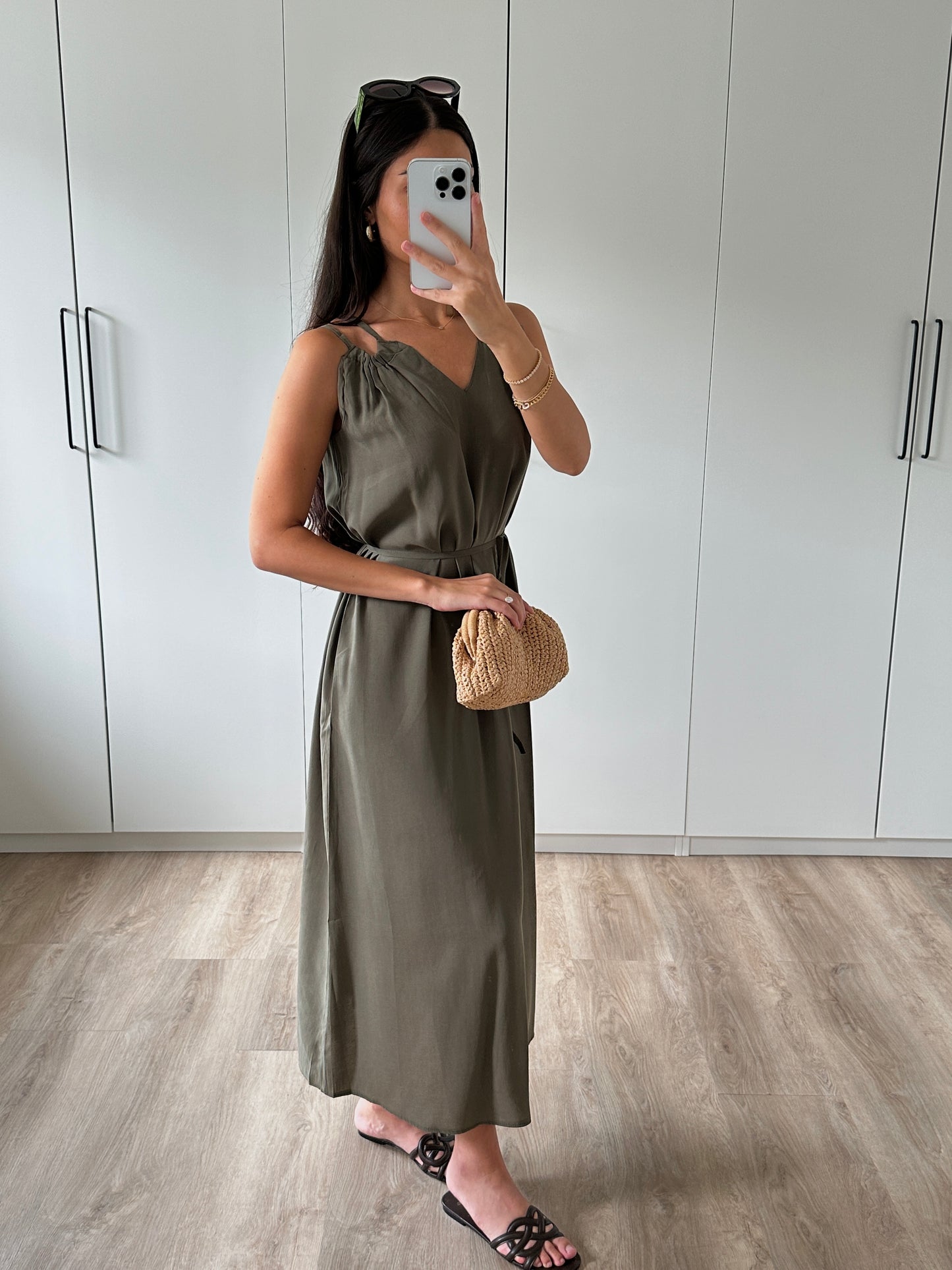 Kleid mit Schnürung - khaki