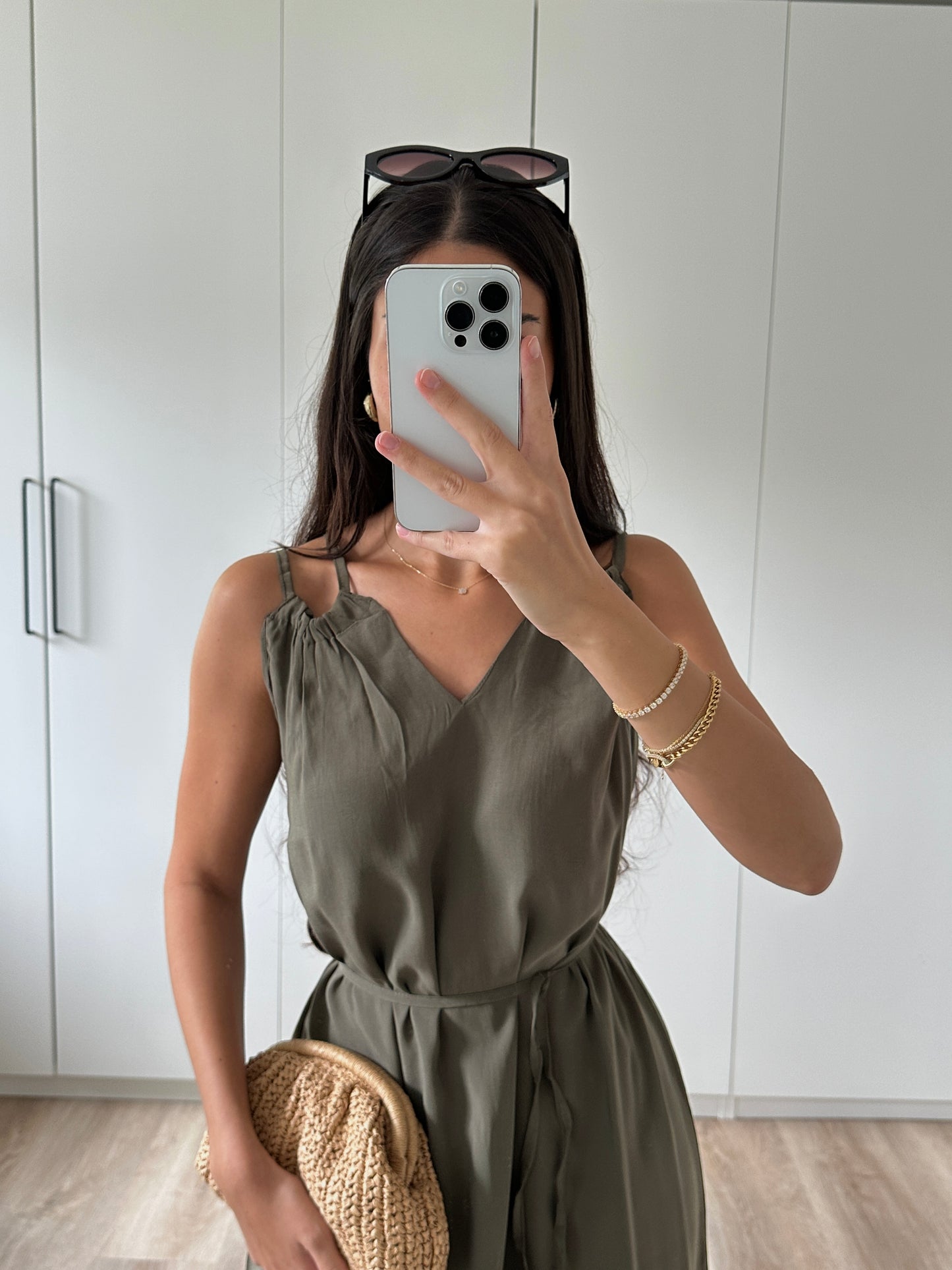 Kleid mit Schnürung - khaki