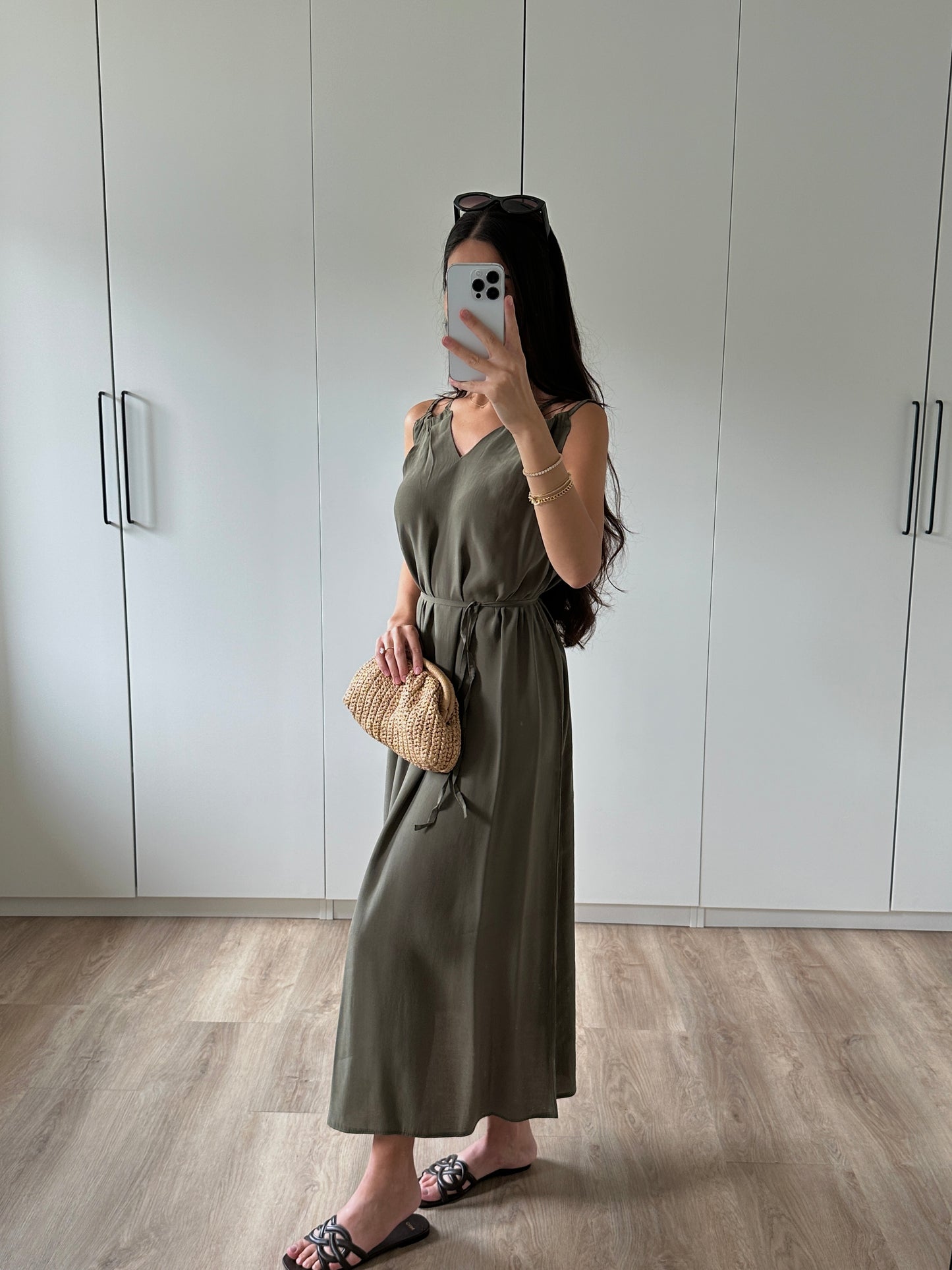 Kleid mit Schnürung - khaki