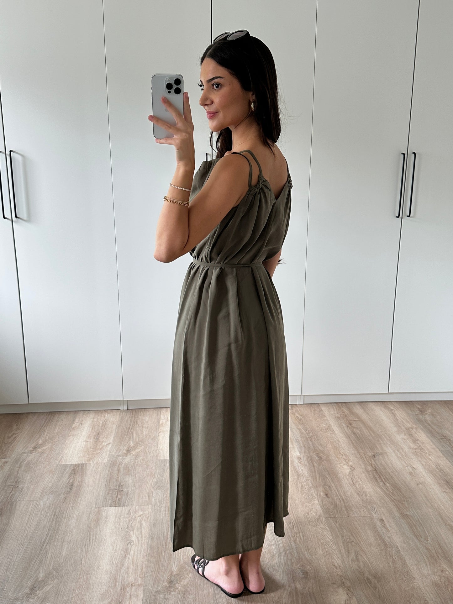 Kleid mit Schnürung - khaki