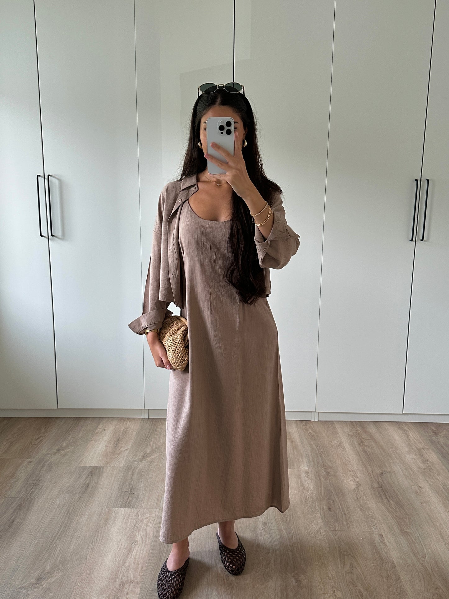 Kleid mit Hemd - taupe
