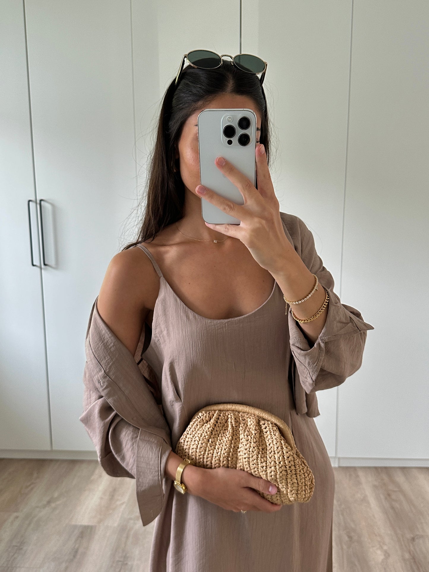 Kleid mit Hemd - taupe