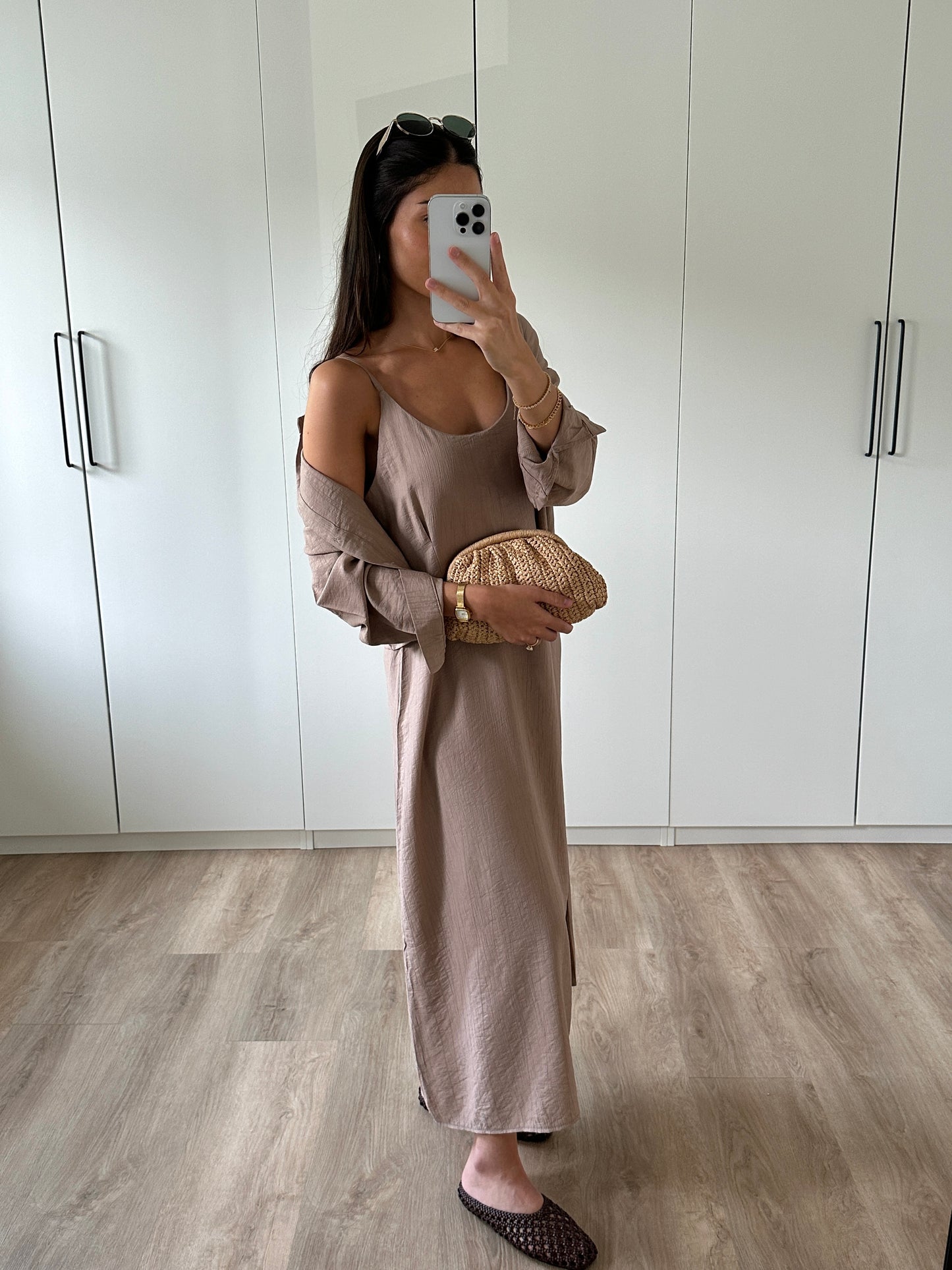 Kleid mit Hemd - taupe