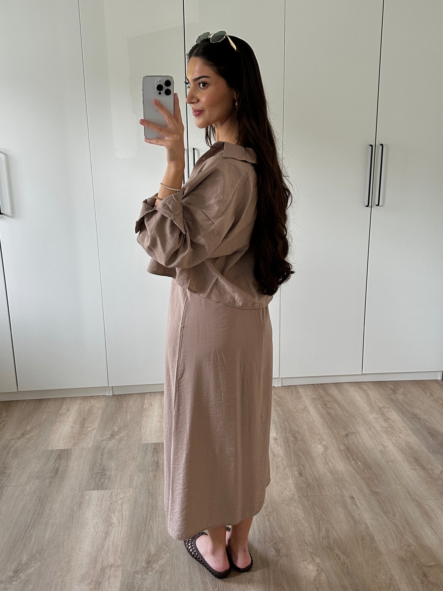 Kleid mit Hemd - taupe