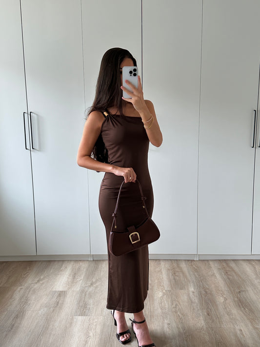 One-Shoulder Kleid - braun