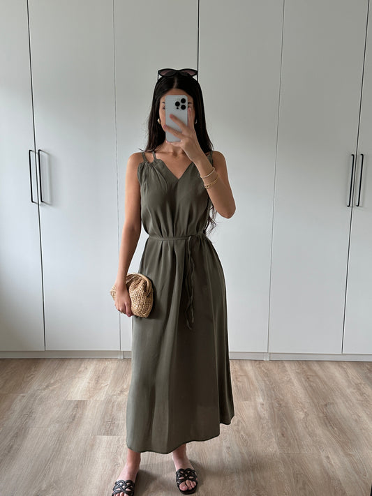 Kleid mit Schnürung - khaki