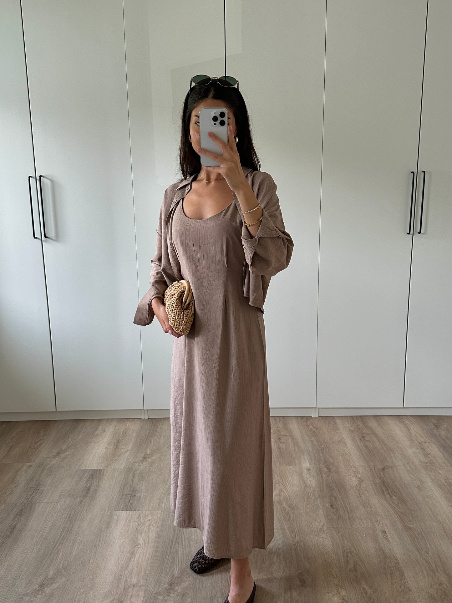 Kleid mit Hemd - taupe